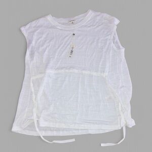 Max Studio Cream Crinkle Knit Tee Top Drawstring Waist Women’s Sz M NWT